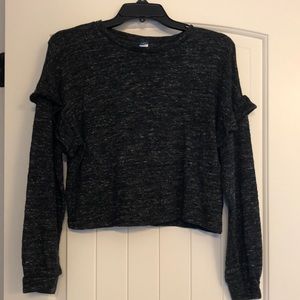 Old Navy Crop Top Girls XL 14/16 Black Gray Speckled Long Sleeve Ruffled NWT